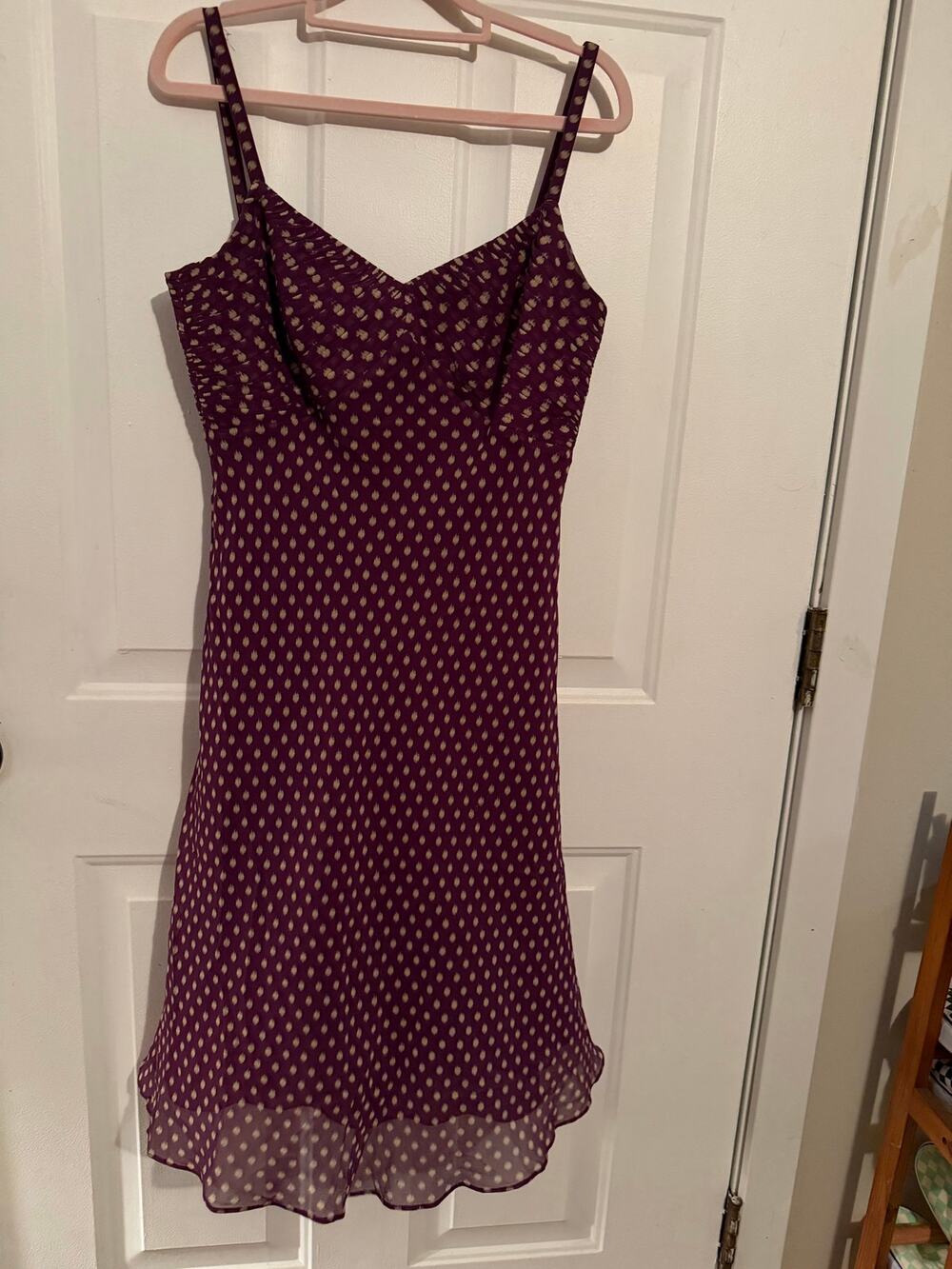 Ann Taylor Dress Womens 6 Burgundy Gold Metallic Dot Ruffle Mini